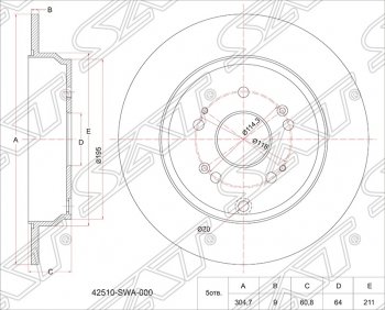 Диск тормозной SAT (задний, не вентилируемый, Ø302) Honda CR-V RD4,RD5,RD6,RD7,RD9  дорестайлинг (2001-2004)