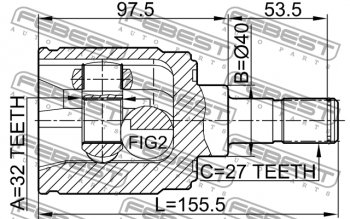 4 199 р. Правый шрус внутренний Febest (32X40X27) Honda Accord CF седан дорестайлинг (1997-2000)  с доставкой в г. Новочеркасск. Увеличить фотографию 4