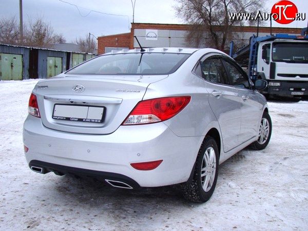 3 099 р. Диффузор заднего бампера Sport var №1 Hyundai Solaris RBr седан дорестайлинг (2010-2014) (Неокрашенный (глянец под окраску))  с доставкой в г. Новочеркасск