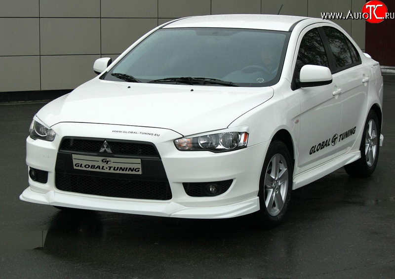 4 749 р. Накладка переднего бампера Mitsubishi global-Tuning Mitsubishi Lancer 10 седан дорестайлинг (2007-2010) (Неокрашенная)  с доставкой в г. Новочеркасск