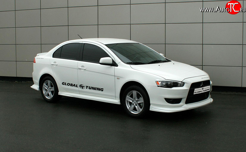 4 749 р. Пороги накладки Global-Tuning Mitsubishi Lancer 10 хэтчбэк дорестайлинг (2007-2010) (Неокрашенные)  с доставкой в г. Новочеркасск