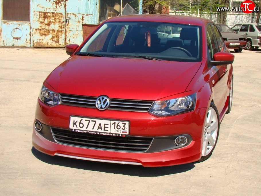 5 749 р. Накладка Racing на передний бампер Volkswagen Polo 5 седан дорестайлинг (2009-2015) (Неокрашенная)  с доставкой в г. Новочеркасск