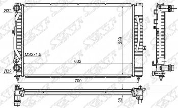 4 399 р. Радиатор двигателя SAT (трубчатый)  Audi A4 (B5 8D2 седан,  B5 8D5 универсал), A6 (C5), Skoda Superb седан, Volkswagen Superb (седан)  с доставкой в г. Новочеркасск. Увеличить фотографию 1