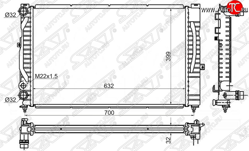 4 399 р. Радиатор двигателя SAT (трубчатый)  Audi A4 (B5 8D2 седан,  B5 8D5 универсал), A6 (C5), Skoda Superb седан, Volkswagen Superb (седан)  с доставкой в г. Новочеркасск