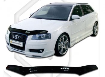 1 839 р. Дефлектор капота CA-Plastiс  Audi A3 ( 8P1 хэтчбэк 3 дв.,  8PA хэтчбэк 5 дв.) (2004-2008) 1-ый рестайлинг, 1-ый рестайлинг (Classic черный, Без надписи)  с доставкой в г. Новочеркасск. Увеличить фотографию 1