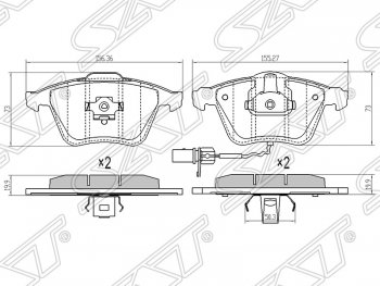 1 239 р. Передние тормозные колодки SAT (156,36/155,27х73х19,9 мм) Volkswagen Golf 5 хэтчбэк (2003-2009)  с доставкой в г. Новочеркасск. Увеличить фотографию 1