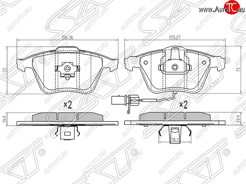 1 239 р. Передние тормозные колодки SAT (156,36/155,27х73х19,9 мм) Volkswagen Golf 5 хэтчбэк (2003-2009)  с доставкой в г. Новочеркасск