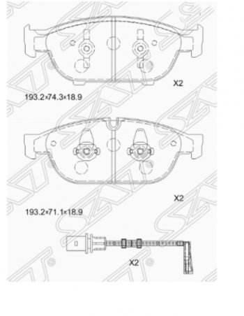 3 179 р. Комплект передних тормозных колодок SAT (Китай)  Audi A6  C7 - A8  D4  с доставкой в г. Новочеркасск. Увеличить фотографию 1