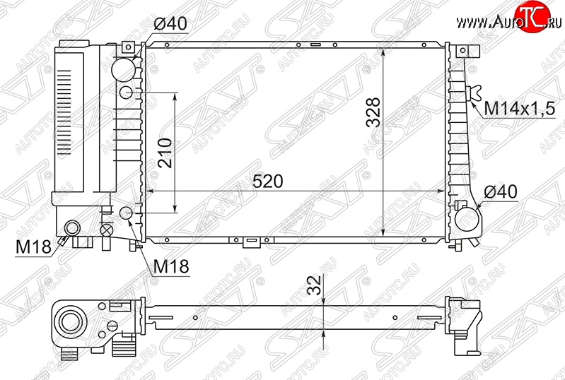 7 799 р. Радиатор двигателя SAT (пластинчатый, 2.0) BMW 5 серия E34 седан дорестайлинг (1988-1994)  с доставкой в г. Новочеркасск