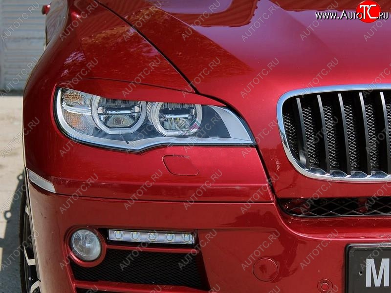 1 299 р. Реснички на фары (рестайлинг) Tuning-Sport v2 (для Led оптики) BMW X6 E71 дорестайлинг (2008-2012) (Неокрашенные)  с доставкой в г. Новочеркасск