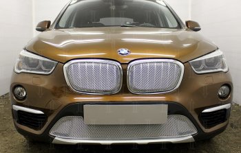 5 749 р. Защитная сетка радиатора в бампер Стрелка 11 Премиум (алюминий) BMW X1 F48 дорестайлинг (2015-2019) (Цвет: хром)  с доставкой в г. Новочеркасск. Увеличить фотографию 2