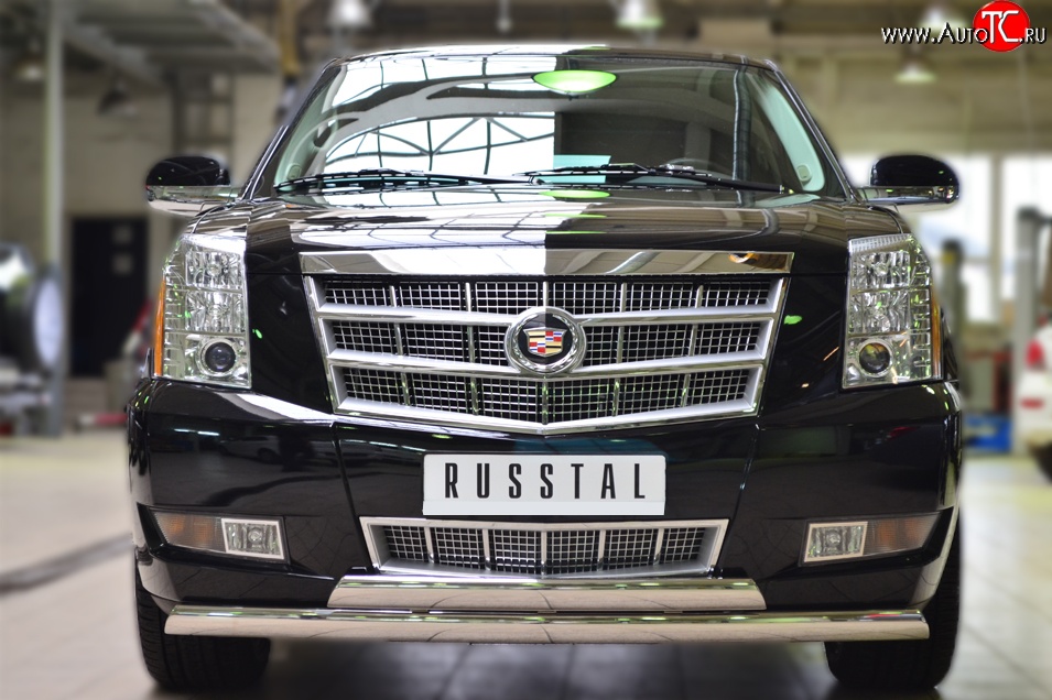 25 999 р. Защита переднего бампера (2 трубыØ75х42 мм, нержавейка) Russtal Cadillac Escalade GMT926 джип 5 дв. короткая база (2006-2014)  с доставкой в г. Новочеркасск