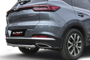 10 449 р. Защита заднего бампера Slitkoff (Ø57 мм)  Chery Tiggo 7 PRO - Tiggo 7 Pro Max  T1E (Нержавеющая сталь)  с доставкой в г. Новочеркасск. Увеличить фотографию 2