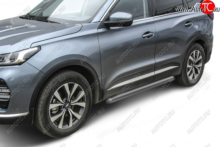 8 499 р. Защита порогов Slitkoff (Ø 76 мм, труба).  Chery Tiggo 7 PRO (2019-2024) (Цвет: серебристый)  с доставкой в г. Новочеркасск