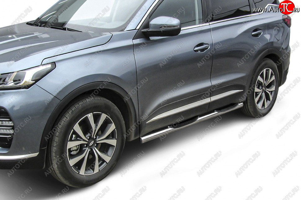 15 499 р. Защита порогов Slitkoff (Ø 76 мм, с проступями)  Chery Tiggo 7 PRO (2019-2024) (Нержавеющая сталь)  с доставкой в г. Новочеркасск