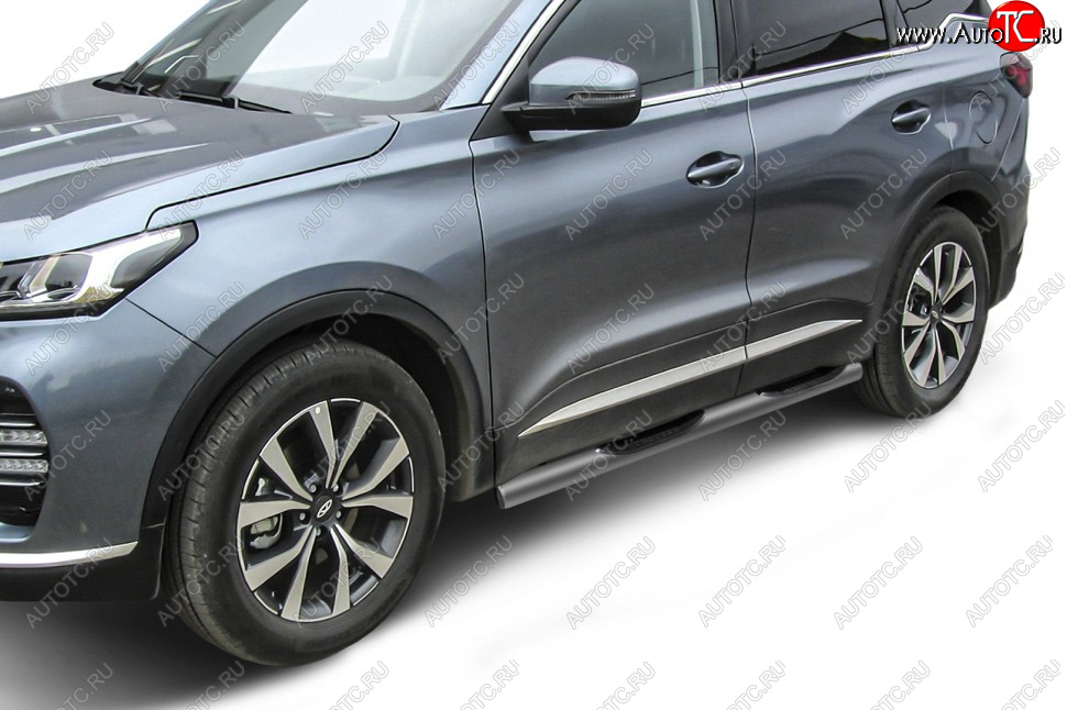 10 849 р. Защита порогов Slitkoff (Ø 76 мм, с проступями)  Chery Tiggo 7 PRO (2019-2024) (Цвет: серебристый)  с доставкой в г. Новочеркасск