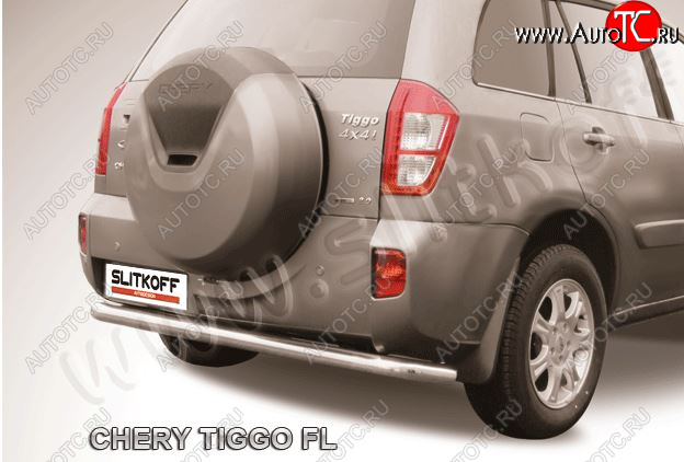 6 999 р. Защита заднего бампера Slitkoff (Ø 57 мм, длинная) Chery Tiggo T11 рестайлинг (2013-2016) (Сталь окрашенная в цвет: серебристый)  с доставкой в г. Новочеркасск