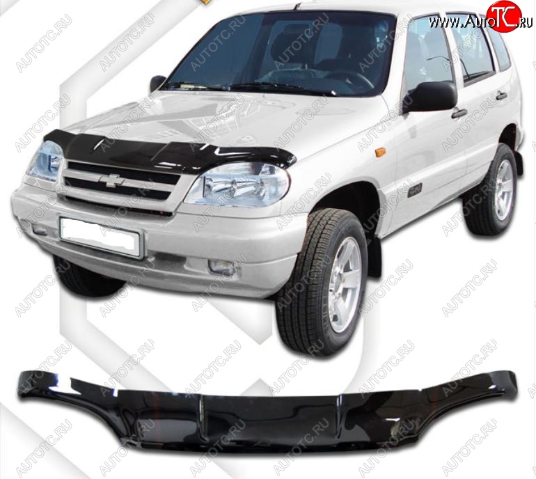 2 159 р. Дефлектор капота CA-Plastic  Chevrolet Niva  2123 (2002-2008), Лада 2123 (Нива Шевроле) (2002-2008) (Classic черный, Без надписи)  с доставкой в г. Новочеркасск