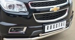 21 399 р. Защита переднего бампера (2 трубыØ63 и 42 мм, нержавейка) SLITKOFF Chevrolet Trailblazer GM800 дорестайлинг (2012-2016)  с доставкой в г. Новочеркасск. Увеличить фотографию 2