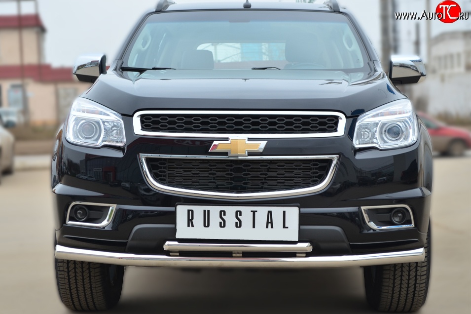 21 399 р. Защита переднего бампера (2 трубыØ63 и 42 мм, нержавейка) SLITKOFF Chevrolet Trailblazer GM800 дорестайлинг (2012-2016)  с доставкой в г. Новочеркасск