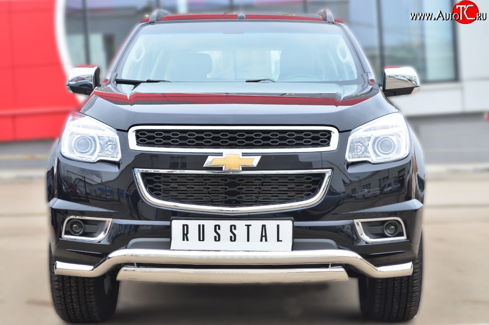 21 899 р. Защита переднего бампера (2 трубыØ76х42 и 63 мм, нержавейка) Russtal Chevrolet Trailblazer GM800 дорестайлинг (2012-2016)  с доставкой в г. Новочеркасск