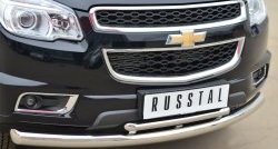 31 549 р. Защита переднего бампера (2 трубыØ76 и 42 мм, нержавейка) SLITKOFF  Chevrolet Trailblazer  GM800 (2012-2016) дорестайлинг  с доставкой в г. Новочеркасск. Увеличить фотографию 2