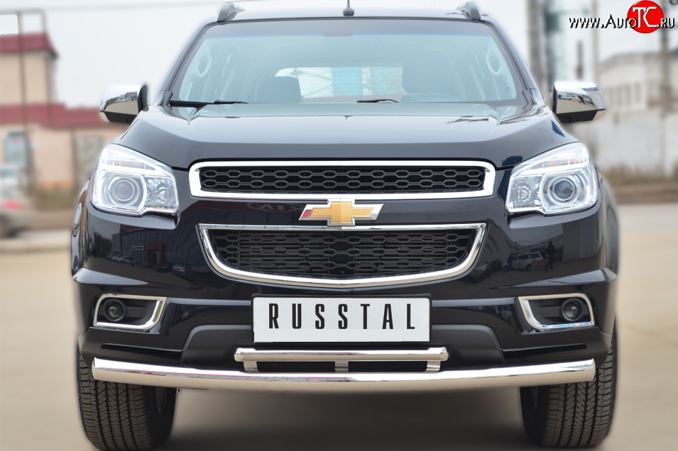 31 549 р. Защита переднего бампера (2 трубыØ76 и 42 мм, нержавейка) SLITKOFF  Chevrolet Trailblazer  GM800 (2012-2016) дорестайлинг  с доставкой в г. Новочеркасск