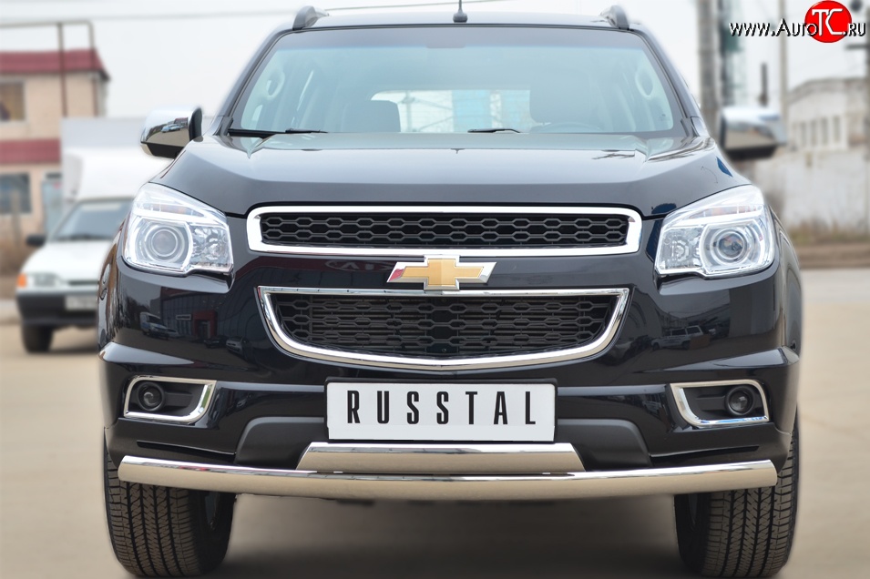 27 999 р. Защита переднего бампера (2 трубыØ75х42 мм, нержавейка) Russtal Chevrolet Trailblazer GM800 дорестайлинг (2012-2016)  с доставкой в г. Новочеркасск