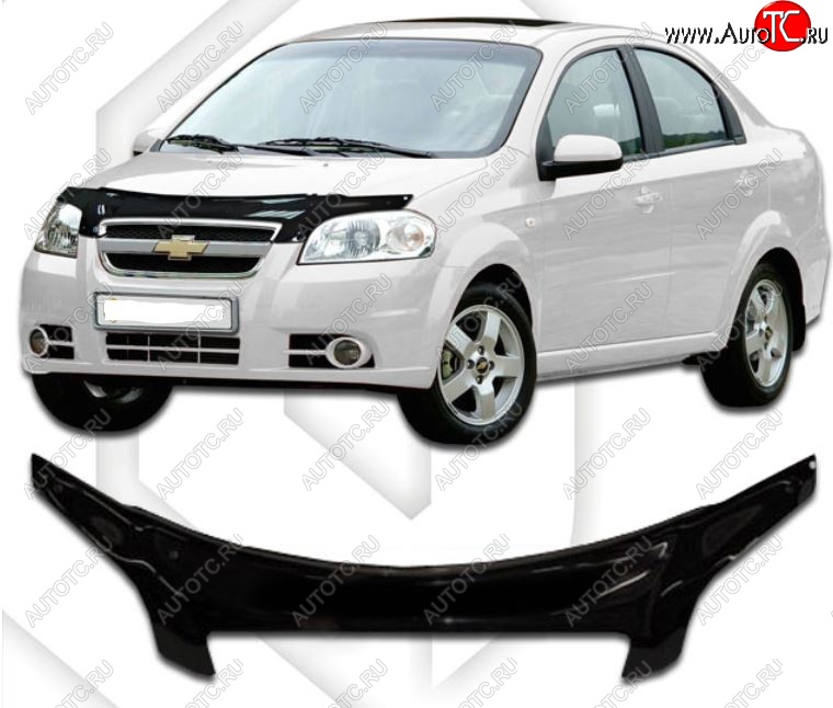 2 299 р. Дефлектор капота CA-Plastiс exclusive Chevrolet Aveo T250 седан рестайлинг (2006-2011) (Classic черный, Без надписи)  с доставкой в г. Новочеркасск