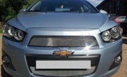 1 539 р. Нижняя сетка на бампер Russtal (хром) Chevrolet Aveo T300 седан (2011-2015)  с доставкой в г. Новочеркасск. Увеличить фотографию 2