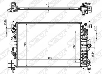 Радиатор двигателя SAT (пластинчатый, 1.6, АКПП/МКПП) Chevrolet (Шевролет) Aveo (Авео)  T300 (2011-2015),  Cobalt (Кобальт) (2011-2023), Opel (Опель) Mokka (Мока) (2012-2016), Ravon (Рэйвон) R4 (Р4) (2016-2020)