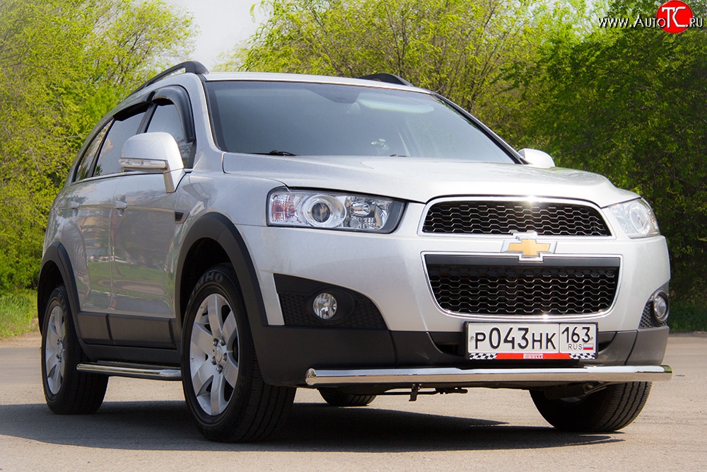 3 289 р. Одинарная защита переднего бампера диаметром 63 мм Petroil Tuning Chevrolet Captiva 1-ый рестайлинг (2011-2013) (Нержавейка)  с доставкой в г. Новочеркасск