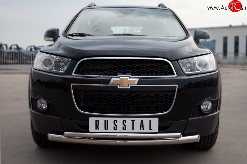 23 449 р. Защита переднего бампера (2 трубыØ63 и 42 мм, нержавейка) SLITKOFF  Chevrolet Captiva (2006-2011)  дорестайлинг  с доставкой в г. Новочеркасск