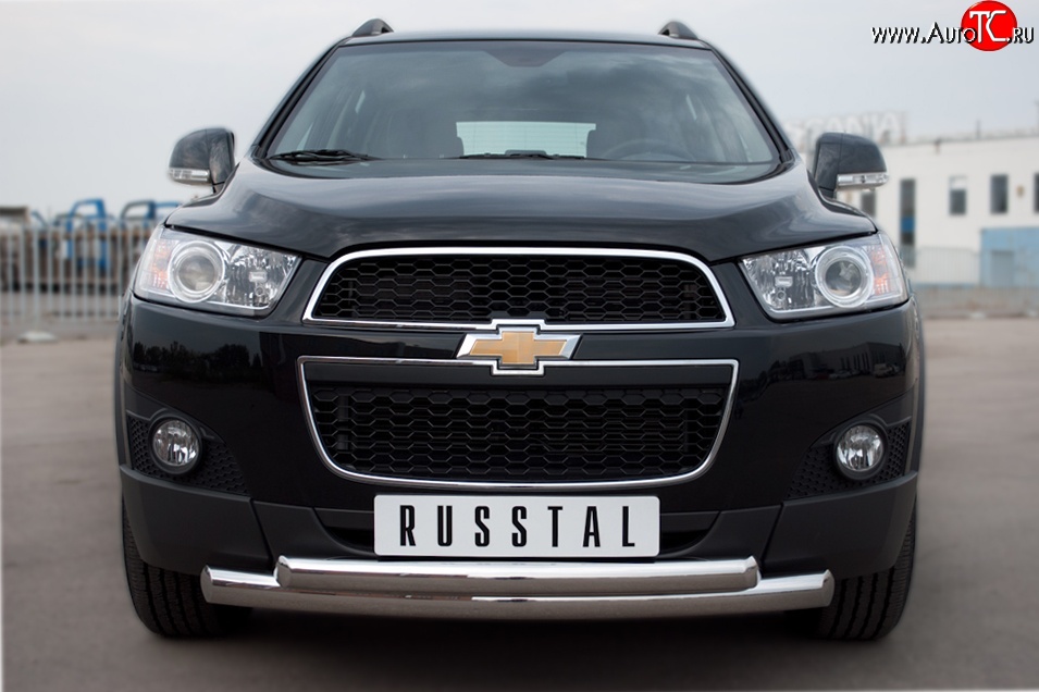 20 349 р. Защита переднего бампера (2 трубыØ76 и 63 мм, нержавейка) Russtal Chevrolet Captiva 1-ый рестайлинг (2011-2013)  с доставкой в г. Новочеркасск