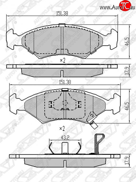 749 р. Колодки тормозные SAT (передние, без ABS)  Chevrolet Captiva (2011-2016), KIA Sportage  1 JA (1993-2006), Ravon R4 (2016-2020)  с доставкой в г. Новочеркасск