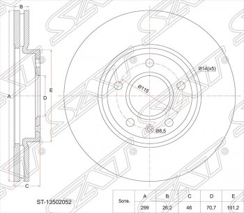 Диск тормозной SAT (вентилируемый, 300 мм, 1,8 / 1,6 / 1,4) Chevrolet Cruze J305 хэтчбек дорестайлинг (2009-2012)