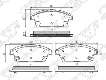 1 239 р. Колодки тормозные передние SAT (диски 300мм) Chevrolet Aveo T250 седан рестайлинг (2006-2011)  с доставкой в г. Новочеркасск. Увеличить фотографию 1