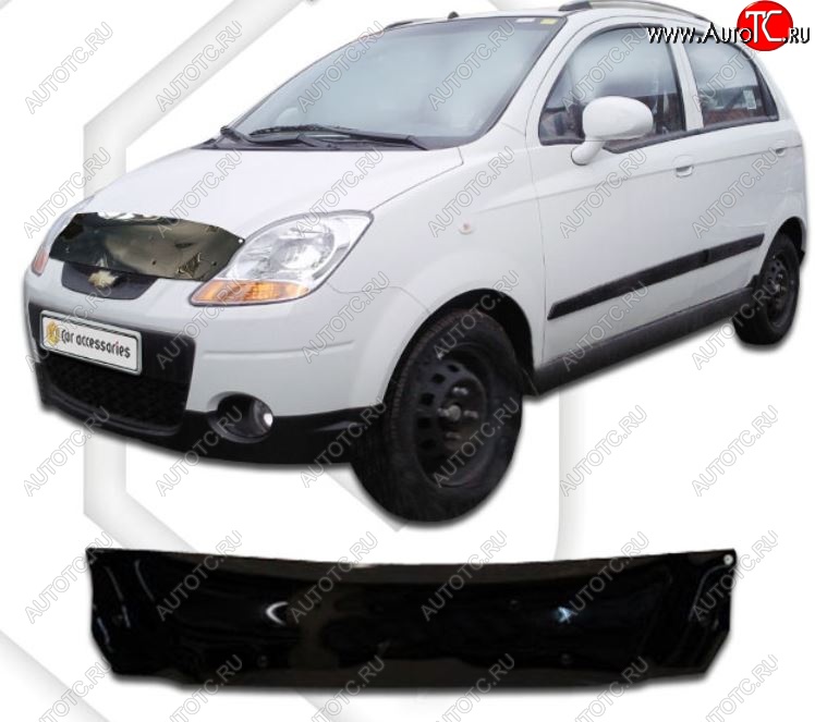 1 899 р. Дефлектор капота CA-Plastic  Chevrolet Spark  M200,250 (2005-2010) (Classic черный, Без надписи)  с доставкой в г. Новочеркасск