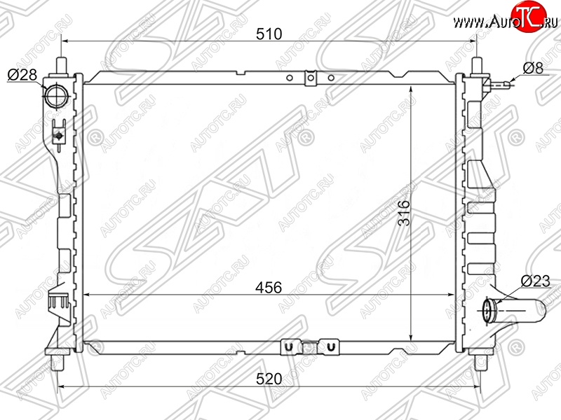 3 599 р. Радиатор двигателя SAT (трубчатый, МКПП/АКПП)  Chevrolet Spark ( M200,250,  M300) (2005-2015), Daewoo Matiz  M150 (2000-2016)  с доставкой в г. Новочеркасск