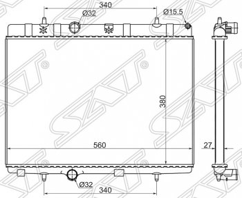 Радиатор двигателя SAT (трубчатый) CITROEN C-elysee (дорестайлинг), C2, C3 (FC/FN,  дорестайлинг), C3 Picasso (дорестайлинг), DS3 (PF1), Peugeot 207 (WK,  WA,  WC), 208 (1)