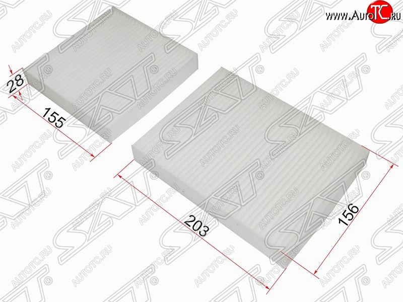 319 р. Фильтр салонный SAT (комплект, 155х156х28/203x156x28 mm)  CITROEN C3 (дорестайлинг), DS3 (PF1), Peugeot 2008, 207 (WK,  WA,  WC), 208 (1)  с доставкой в г. Новочеркасск