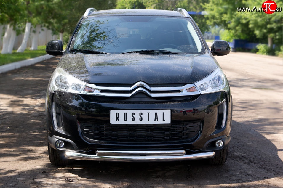 19 949 р. Защита переднего бампера (2 трубыØ63 и 42 мм, нержавейка) Russtal CITROEN C4 aircross (2012-2017)  с доставкой в г. Новочеркасск