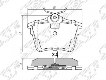 969 р. Колодки тормозные SAT (задние)  CITROEN C5 ( RD,  RW) (2008-2017), Peugeot 407 ( седан,  универсал) (2004-2011), Peugeot 607 (2000-2009)  с доставкой в г. Новочеркасск. Увеличить фотографию 1