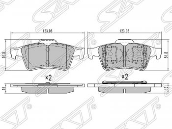 899 р. Колодки тормозные SAT (задние) Ford Focus 2  седан дорестайлинг (2004-2008)  с доставкой в г. Новочеркасск. Увеличить фотографию 1