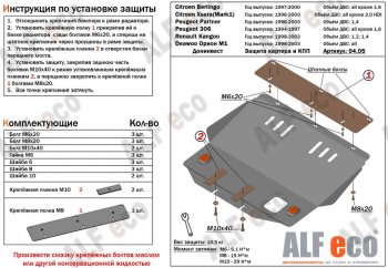 Защита картера двигателя и КПП (V-1,4-2,0; 1,4D-2,0D) Alfeco CITROEN Xsara N1 хэтчбэк 5 дв. 2-ой рестайлинг (2003-2005)