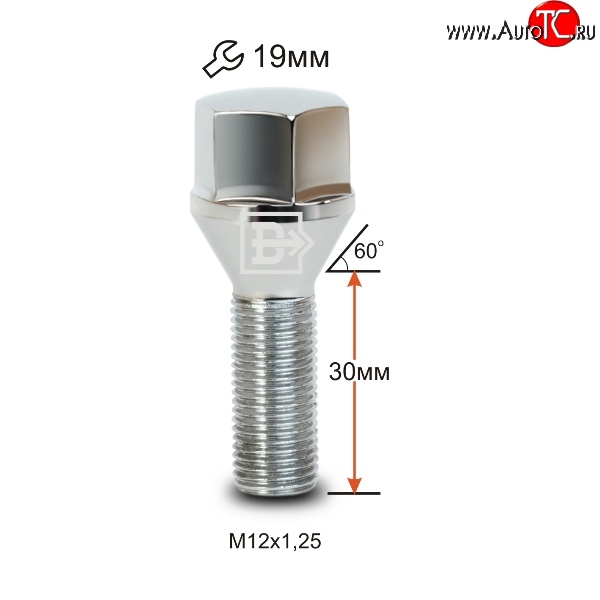 112 р. Колёсный болт длиной 30 мм Вектор M12 1.25 30 под гаечный ключ (пос.место: конус) Suzuki Cervo (2006-2009)