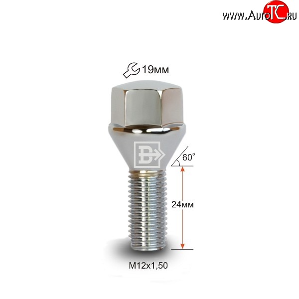 112 р. Колёсный болт длиной 24 мм Вектор M12 1.5 24 под гаечный ключ (пос.место: конус) Lexus ES300h XV60 дорестайлинг (2012-2015)