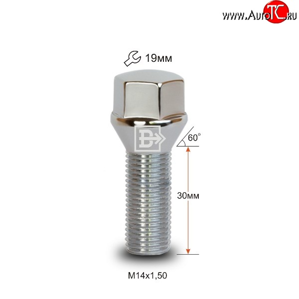 135 р. Колёсный болт длиной 30 мм Вектор M14 1.5 30 под гаечный ключ (пос.место: конус)    с доставкой в г. Новочеркасск