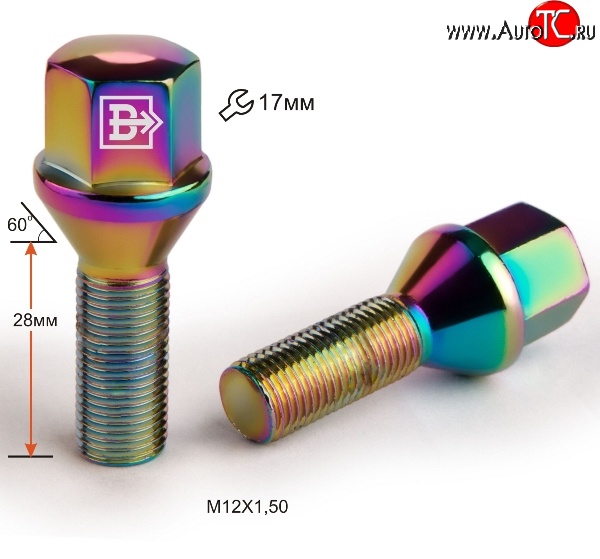 130 р. Колёсный болт длиной 28 мм Вектор M12 1.5 28 под гаечный ключ (пос.место: конус)    с доставкой в г. Новочеркасск