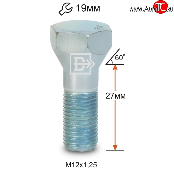 34 р. Колёсный болт длиной 27 мм Вектор M12 1.25 27 под гаечный ключ Nissan Mistral (1993-1999)